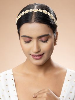 Niscka - Gold Plated Hair Band with Kundan and Pearls