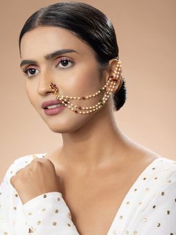 Niscka - 24K Gold Plated Nose Ring with Triple Layer Chain