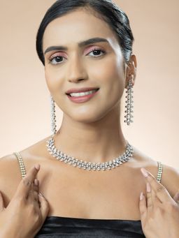 Niscka - Radiant White American Diamond Cz Necklace with Latest Design Earrings Set