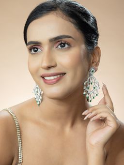 Niscka - Green American Diamond Danglers with Drop Cz-Zircon Stones