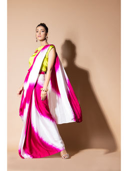 Zeefaa - Lustrous Pre Draped Pink Saree with Stitched Blouse
