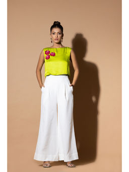 Zeefaa - Lustrous Mint Green Crop Top with Floral Embellishment