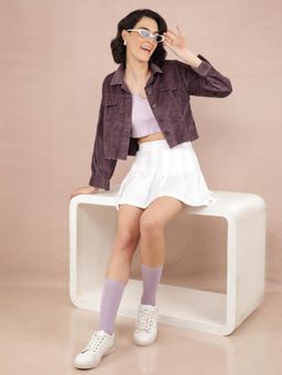 CRIMSOUNE CLUB - Women's Purple Cropped Corduroy Shacket