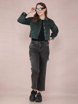CRIMSOUNE CLUB - Women's Green Cropped Corduroy Shacket