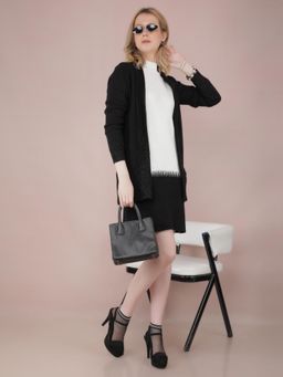 CRIMSOUNE CLUB - Women Black Jacquard Long Length Shrug