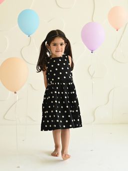 PUDDLE FASHION - Black Cotton Sleeveless Polka Dot Dress