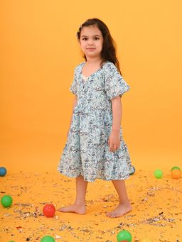 PUDDLE FASHION - Blue Cotton Tiered Dress