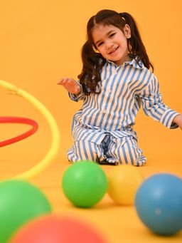 PUDDLE FASHION - Blue & White Striped Cotton Co-Ord (Set of 2)