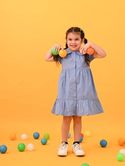 PUDDLE FASHION - Girls Blue Tiered Cotton Dress