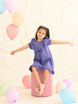 PUDDLE FASHION - Purple Knitted Cotton Ruffled Dress