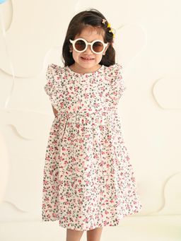 PUDDLE FASHION - White & Red Cotton Floral Print Dress