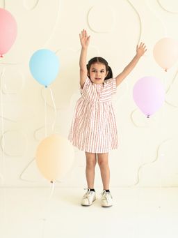 PUDDLE FASHION - White Stripes Cotton Dress