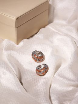 Ritu Singh - Peach Diamond and Silver Hoops