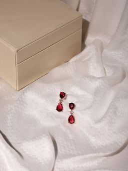 Ritu Singh - Maroon and Diamond Stone Earrings