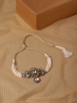 Ritu Singh - Center Kundan Choker with Diamond Detailing and Golden Tone in Layered Pearl Strands