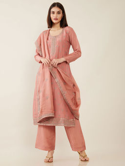 Soch - Blush Pink Machine Embroidery Silk Unstitched Dress Material - 3 Meter Kurta Fabric