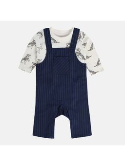 MINI KLUB - Boys Stripes Printed Dungarees - Navy Blue