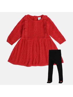 MINI KLUB - Girls Self Design Knee Length Dress with Stocking - Multi-Color