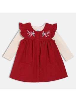 MINI KLUB - Girls Embroidered Knee Length Dresses - Red