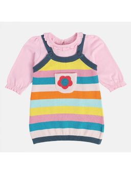 MINI KLUB - Girls Stripes Printed Knee Length Dresses - Multi-Color