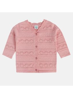 MINI KLUB - Girls Self Design Sweater - Peach