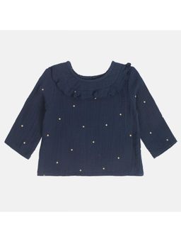 MINI KLUB - Girls Polka Dots Tops - Navy Blue