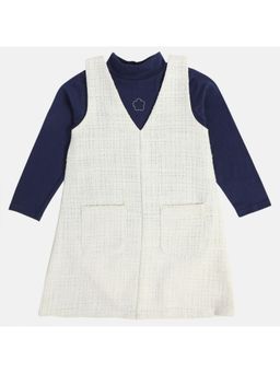 MINI KLUB - Girls Self Design Knee Length Dresses - Off White