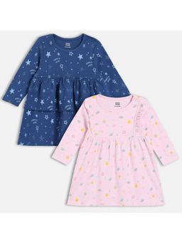 MINI KLUB - Girls Printed Knee Length Dresses - Multi-Color (Pack of 2)