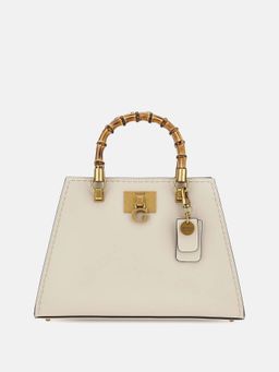 Guess - Beige Solid Pu Satchel with Detachable Strap