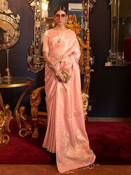 Odette - Festive Peach Satin Woven Saree with Unstitched Blouse