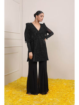 Miku Kumar - Black Zaina Peplum Jacket with Sharara (Set of 2)