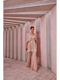 Miku Kumar - Pink Sitara Indo Western Tunic with Sharara and Cape (Set of 3)