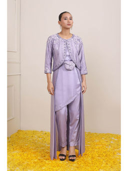 Miku Kumar - Lavender Rafia Jacket with Long Inner, Pant, Belt and Pouch (Set of 5)