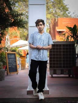 JAVINISHKA - Blue Tribal Printed Sustainable Rayon Unisex Shirt