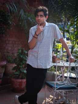 JAVINISHKA - Grey Printed Sustainable Rayon Unisex Shirt