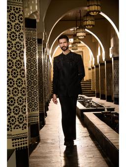 CONTRAST BY PARTH - Obsidian Black Bandhgala and Trouser
