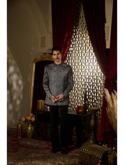 CONTRAST BY PARTH - Sterling Gunmetal Grey Bandhgala and Trouser