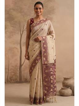 LABEL AARNA - Purple Woven Jamdhani Cotton Saree