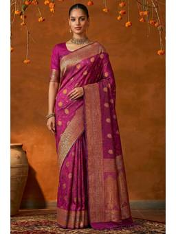 LABEL AARNA - Royal Pink Handloom Woven Silk Saree