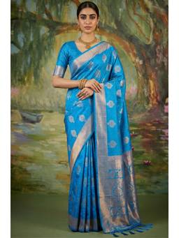 LABEL AARNA - Sky Blue Handloom Woven Silk Saree