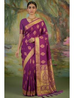 LABEL AARNA - Violet Handloom Woven Silk Saree