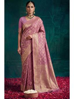 LABEL AARNA - Pink Kanjivaram Woven Silk Saree