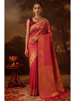 LABEL AARNA - Magenta Kanjivaram Woven Silk Saree