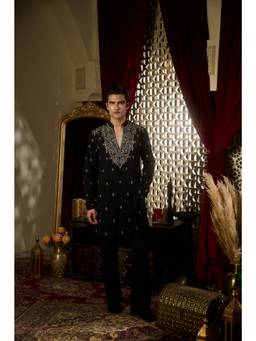 CONTRAST BY PARTH - Crest Black Kurta and Trousers