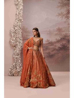 PARUL GANDHI - Rust Gulnaar Blouse and Lehenga with Dupatta