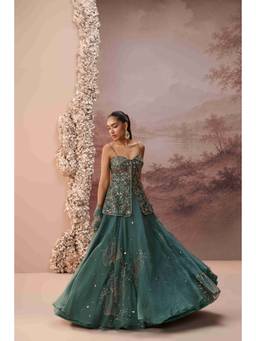 PARUL GANDHI - Green Serathine Blouse and Lehenga with Dupatta