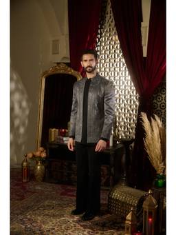 CONTRAST BY PARTH - Apex Short Gunmetal Grey Jacket with Kurta and Trousers