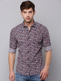 SHOWOFFFF - Mens Spread Collar Navy Blue Printed Shirt