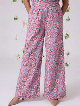 Okhai - Nimble Hand Block Floral Printed Pure Cotton High Waist Pants
