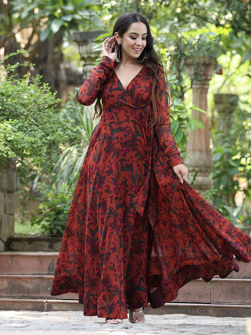 Buy BLACK SCISSOR Fit and Flared Angrakha Style Maxi Dress Online